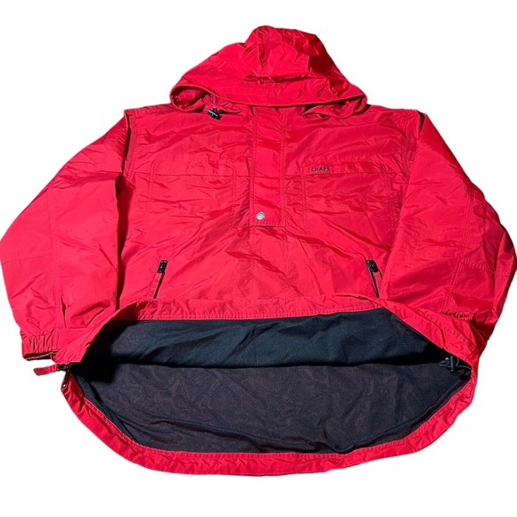 Chaps Red Hooded Windbreaker Zip Pockets Long Sleeve Jacket Men’s Size Large - Picture 9 of 9